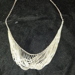 Vintage 925 Silver Draped Chain Necklace Bib Delicate Swirly Draped Liquid